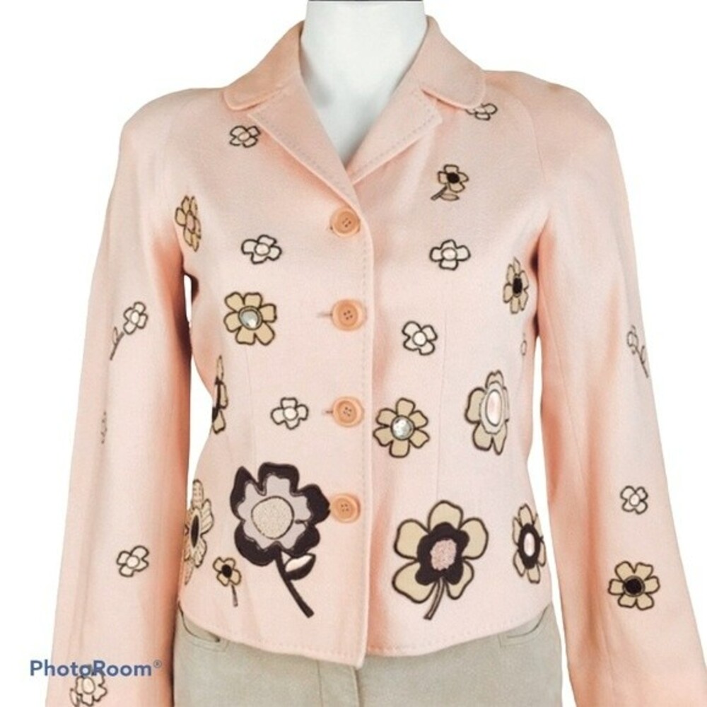 MOSCHINO Cheapandchic Made in Italy Pink Wool Embroidered Front Jacket Sz. US 6